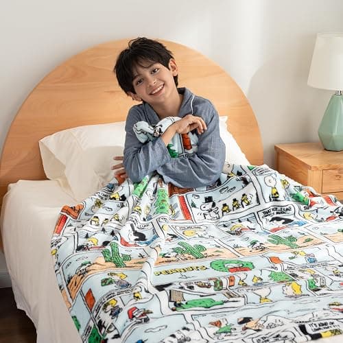 Berkshire Blanket Peanuts® VelvetLoft® Cute Character Snoopy Plush Oversized Kids Throw Blanket, Peanuts Christmas Comic Strip Colorized White (50in x 60in) thumbnail 6