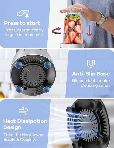 Ganiza Smoothie Blender, 900W Blenders for Shakes and Smoothies, 15-Piece Personal Blender and Grinder Combo for Kitchen, Smoothies Maker with 4 BPA-Free Portable Cup, Nutritious Recipe thumbnail 5