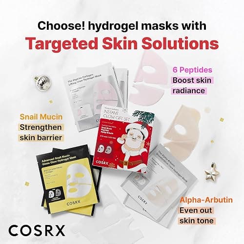 COSRX Glow-Boosting Face Mask Limited Holiday Gift Set 6ea, Snail Mucin, 6 Peptides & Alpha-arbutin for Glass skin, Collagen Face Mask, Korean Skin Care Set, Stocking Stuffers, Amazon Exclusive thumbnail 4