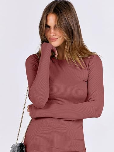 ANRABESS Women Long Sleeve Shirts Rib Knit Slim Fit Tops Basic Tee 2025 Fall Outfits Casual T-Shirt Underscrubs Layer Clothes thumbnail 6