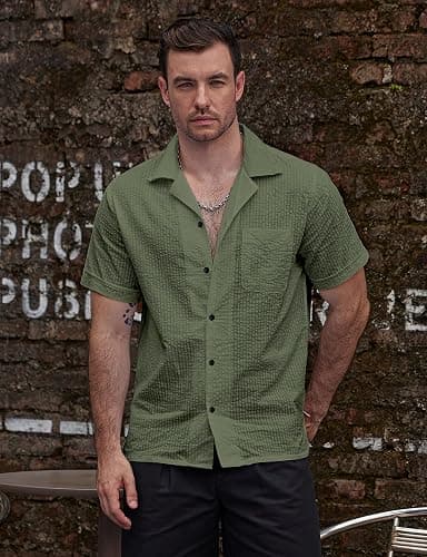 VATPAVE Mens Striped Summer Shirt Casual Button Down Short Sleeve Beach Shirts Cotton Shirts for Men thumbnail 2