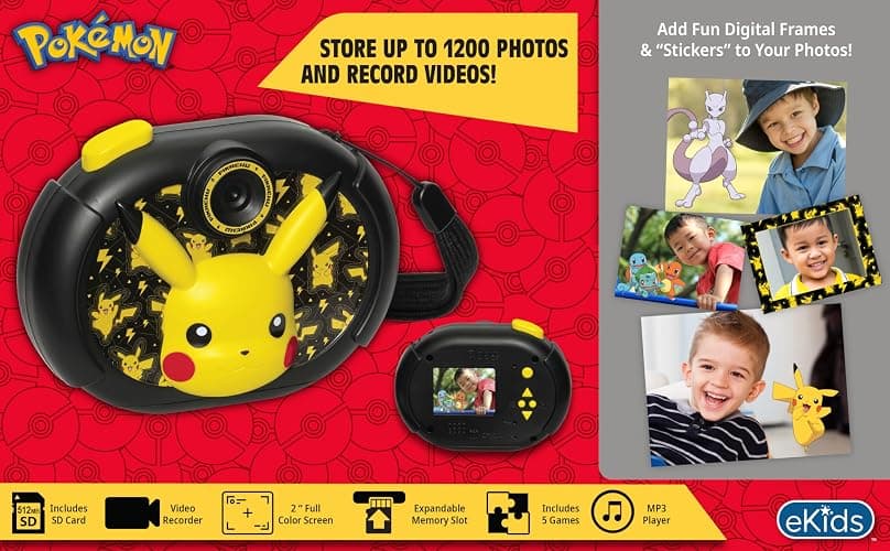 ekids Pokemon Kids Camera with SD Card, Digital Camera for Kids with Video Recording and Built-in Digital Stickers, Great Stocking Stuffers for Kids thumbnail 7