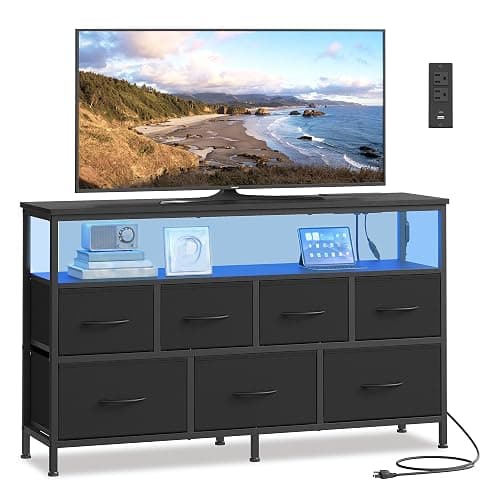 SONGMICS BELLAH Collection - Dresser for Bedroom with App-Controlled LED Lights and Charging Station, Chest of Drawers, TV Stand, 7 Drawers, Shelf, Modern, Ink Black ULGS733BH02S - Image 1
