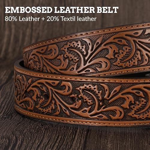 SANSTHS Cowboy Western Belts for Men Women Western Cowboy Buckle Belt Country Cowgirl Mens Leather Belt for Jeans Gifts thumbnail 5
