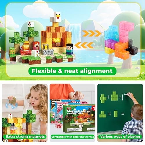 Annexfun 200PCS Magnetic Blocks with Light Up Blocks,Magnetic Building Blocks,Magnetic Cubes for Ages 3-10 STEM Sensory Educational Stacking Toys for Boys & Girls Birthday Gifts thumbnail 5