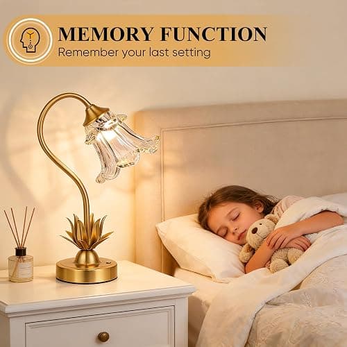 Cordless Flower Table Lamp with Glass Lampshade, 5200mAh Rechargeable Battery, 3-Color Dimmable Touch Control, Portable Desk Lamp for Nightstand, Patio, Camping, Restaurant & Home, Transparent thumbnail 9