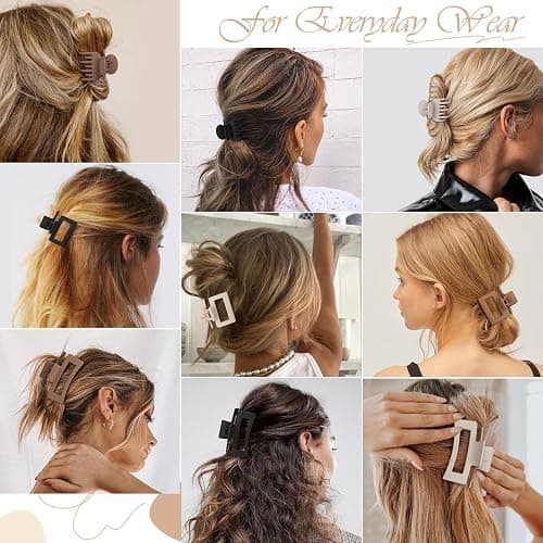 CHANDAT Medium Claw Hair Clips Set for Women - 3 Styles, 9 pcs Rectangle Clips for Thick Hair, Square Clips for Thin Hair - Brown thumbnail 6