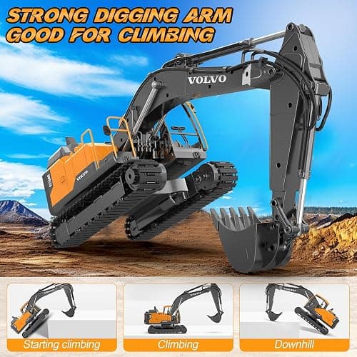 DOUBLE E Volvo 1:16 RC Excavator Toy,3 in 1 Construction Toys, 360°Rotation,Toys Digger with Metal Shovel Drill Grab RC Construction Vehicles for Kids Adults thumbnail 8