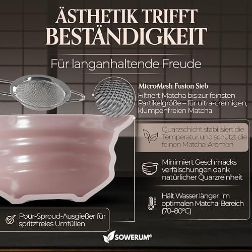 Matcha Set Rosa 5-teilig [TESTSIEGER] Schale mit Ausgießer und extra robustem Matchabesen Macha Tea Set für Starter aus Keramik, Matcha Besen, Bambus Löffel, Chasen,Whisk, Matcha Bowl, Matchaset thumbnail 4