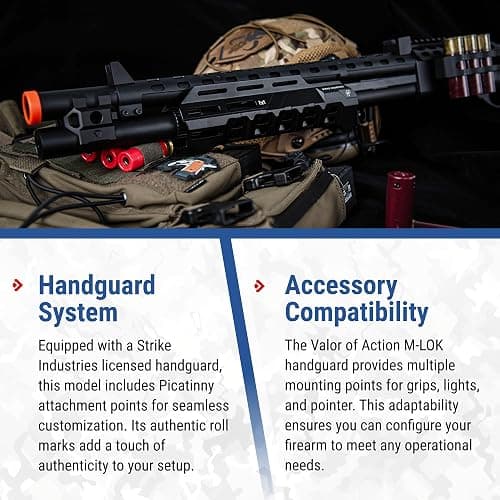 Evike Airsoft - EMG Strike Industries Licensed M870 Gas Powered Pump Action Airsoft Shotgun w/MLOK H-Guard by Golden Eagle (Color: Black) thumbnail 3