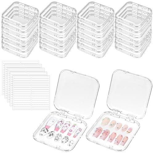 30 PCS Press on Nail Boxes with 5 Pcs Adhesive Double Sided Tape, Clear Acrylic Nail Display Box for Storage Nails Tips Press on Container Plastic Empty Packaging Boxes for Nails Art Home - Image 1