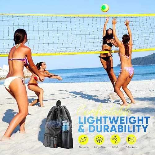 HOHOM Swim Mesh Beach Bag, Waterproof Gym Bags for Women and Men, Large Pool Bag Swimming Gear Drawstring Backpack thumbnail 5