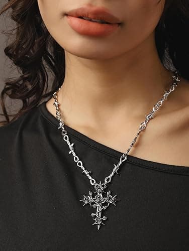 HAQUIL Gothic Barbed Wired Chain Goth Pendant Necklace, Halloween Gothic Punk Grunge Jewelry Gift for Women thumbnail 5