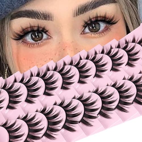 False Eyelashes 10 Pairs Manga Lashes Japanese Style Anime Thick Cosplay Lashes Natural Look 16MM Spiky 8D Wispy Faux Mink Lashes Full Strip Doll Lashes by FANXITON - Image 1