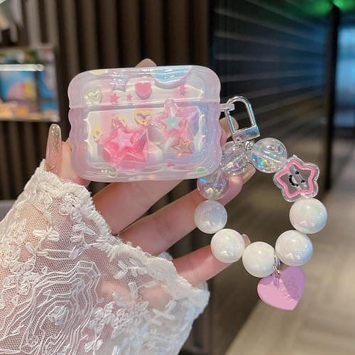 PHOEACC for Airpod Pro 3 Case 2025 Cute Dream 3D Gitter Stars Clear Protective Cover with Strap Keychain Compatible with AirPods Pro 3rd Generation Case for Girls Women (Stars Pink) thumbnail 4