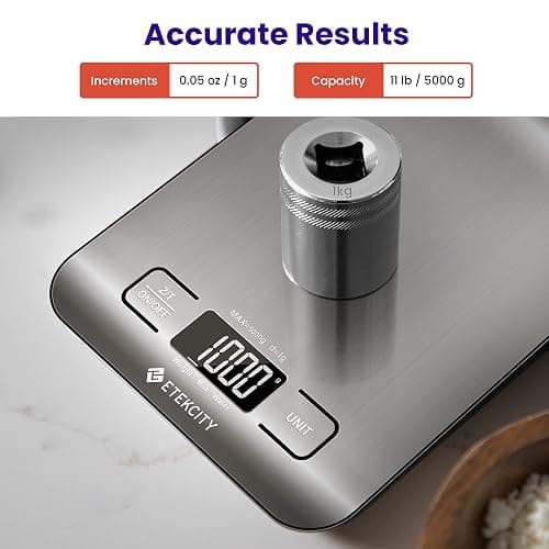 Etekcity Food Kitchen Scale, Digital Grams and Ounces for Weight Loss, Baking, Cooking, Keto and Meal Prep, LCD Display, Medium, 304 Stainless Steel thumbnail 8