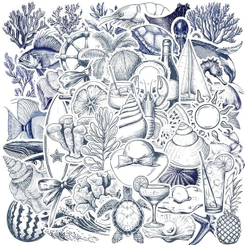 100PCS Vintage Coastal Stickers,Nautical Sea Life Stickers,Summer Beach Waterproof Vinyl Decals for Water Bottle Laptop Journal - Image 1