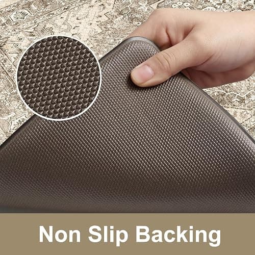 KIMODE Anti Fatigue Kitchen Mats 2 PCS 17"x47"+17"x29", Boho Kitchen Rugs and Mats, Non Slip Cushioned Kitchen Mats for Floor, Waterproof Kitchen Floor Mats for Laundry, Office, Sink, Khaki - 17.3" x 47"+17.3" x 29"--0.47 inches - Khaki/Multi thumbnail 4