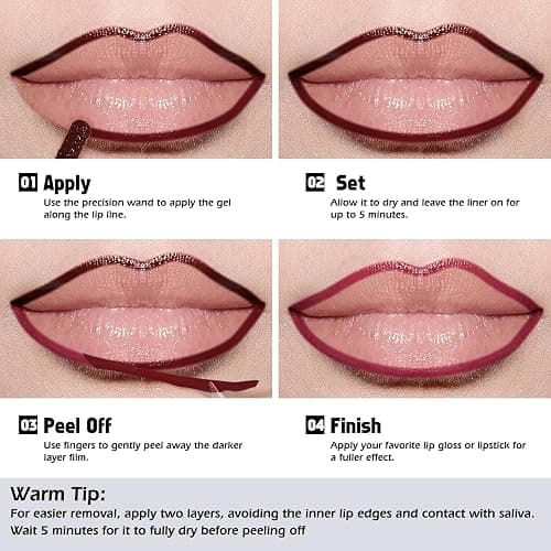 KIMUSE Peel Off Lip Liner Stain, Long Lasting Lip Tint Stain Peel Off, Waterproof, Transfer Proof, Highly Pigmented Color Peel Off Lip Stain Liner, Matte Finish thumbnail 2