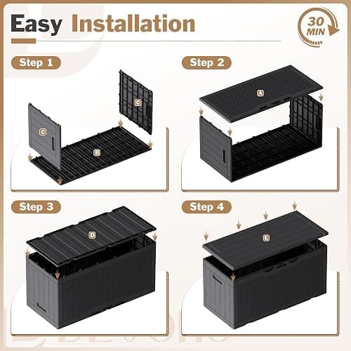 Devoko 100 Gallon Waterproof Large Resin Deck Box Indoor Outdoor Lockable Storage Container for Patio Furniture Cushions Garden Tools (100 Gallon, Black) thumbnail 7