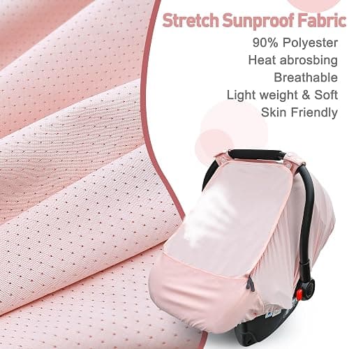 Baby Car Seat Cover,Sunproof Car Seat Canopy for Babies, Extra Large Mesh Window Baby Car Seat Sun Shade Cover, Infant Carseat Covers for Summer/Autumn Use(Pink) thumbnail 3