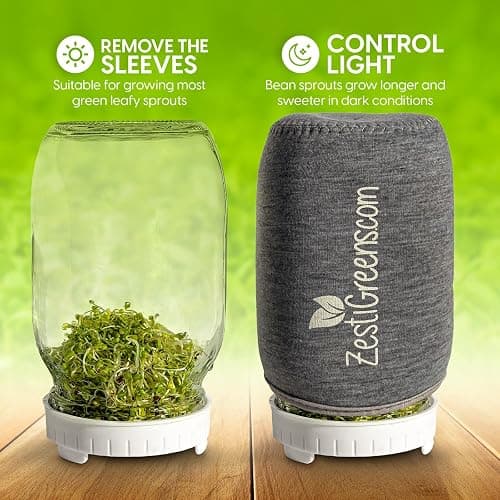 Premium Seed Sprouting Kit & Green Onion Regrower – 2 Wide-Mouth Mason Jars with Sprout Lids, Stainless Stand, Drain Tray, Blackout Sleeves & Cleaning Brush for Broccoli, Alfalfa & Mung Beans thumbnail 7