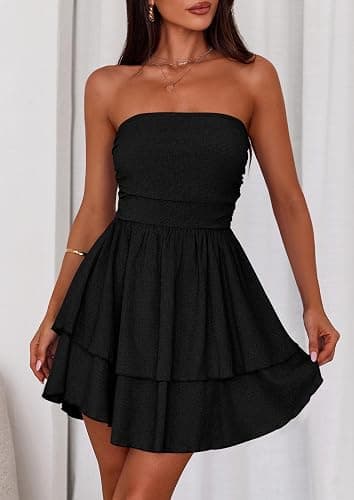 PRETTYGARDEN Women's 2025 Summer Strapless Tube Mini Dress Off Shoulder Smocked Ruffle A Line Flowy Short Party Club Dresses thumbnail 5