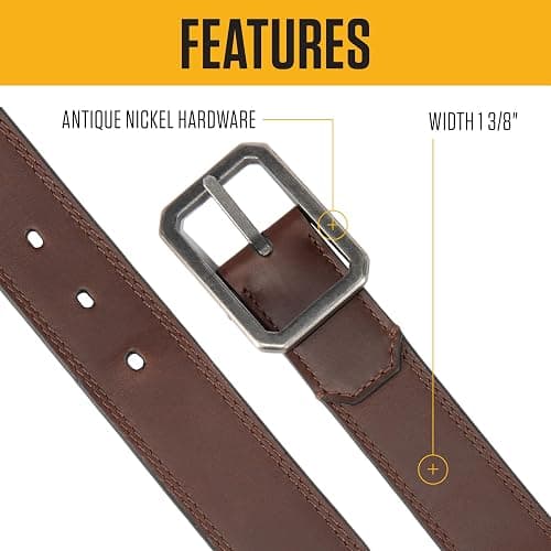 Carhartt mens Durable Full Grain Leather Reversible Center Bar Buckle Belt, W/Rugged Antique Nickel Hardware thumbnail 2