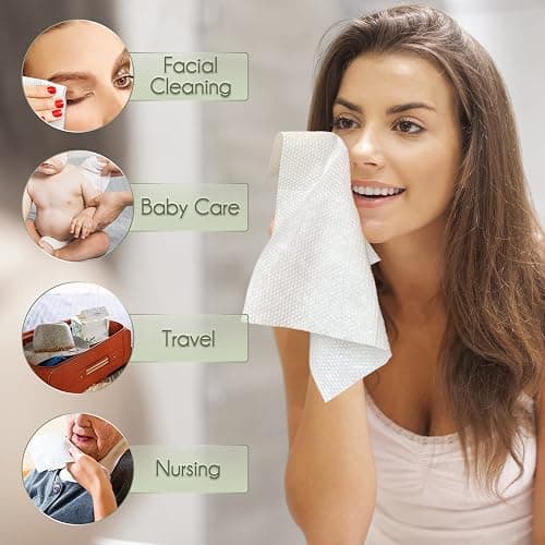 WOWOTEX Disposable Face Towel Biodegradable Large Dry Wipes 60 Count/Box Extra Thick Soft Clean Facial Towels for Sensitive Skin, Makeup Removing, Cleansing, Nursing, Travel, 10×12 Inches thumbnail 6