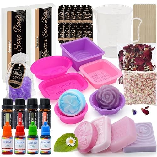 MuseLuxe Soap Making Kit for Adults & Kids - Soap Making Supplies with Melt and Pour - Base,6 Silicone Molds, Colorant,Fragrances,Dried Flowers,Gift Card,DIY Craft Kit for Beginners - Image 1