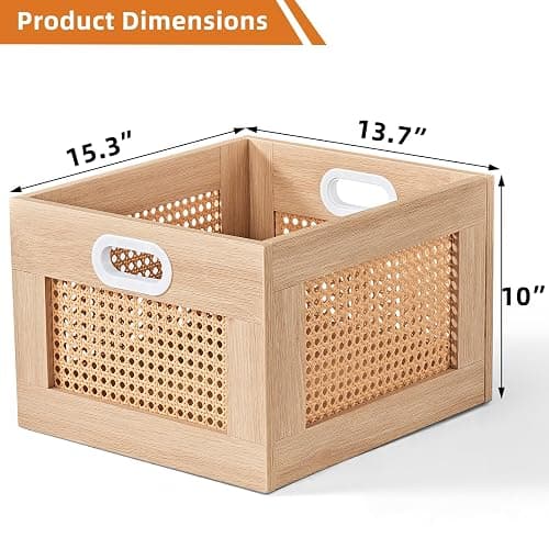 LELELINKY Vinyl Record Storage Crate, Rattan Wooden Record Crate for Vinyls, Vinyl Record Holder with Handle, Multifunctional Records Stand Holder Vinyls Organizer for 75 LPs, Natural thumbnail 3