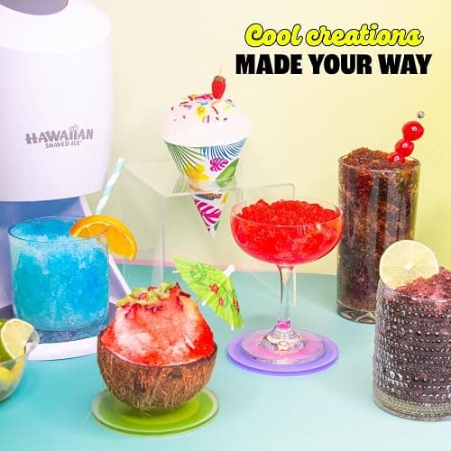 Hawaiian Shaved Ice S900A Snow Cone and Shaved Ice Machine with 2 Reusable Plastic Ice Mold Cups, Non-slip Mat, Instruction Manual, 1-year Manufacturer’s Warranty, 120V, White thumbnail 7