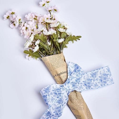 Blue Floral Wired Ribbon 2.5 Inch Vintage Flower Chinoiserie Printed Fabric Ribbon for DIY Crafts Wreath Bow Making, 15 Yards thumbnail 7