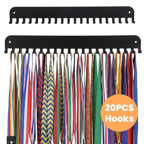 Kegeeei 4 Pack Metal Medal Holder Display Hanger Rack, Wall Mounted with 20 Hooks for 60+ Medals, Sturdy Race Medal Holder for Running Gymnastic Soccer Sports Awards thumbnail 5