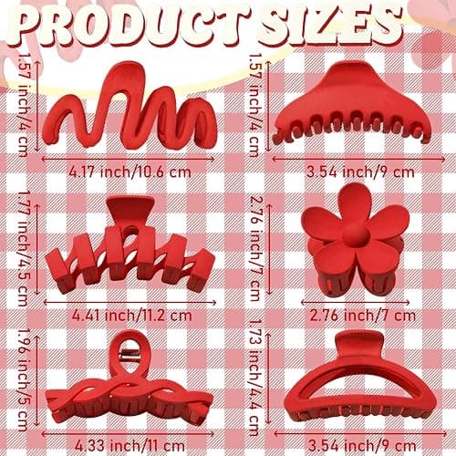 12 Pcs Claw Clips, Multi-Shapes Hair Clips for Women Girls, Non-Slip Large Jaw Claw Clips for Thick Thin Curly Hair Accessories (Red) thumbnail 2