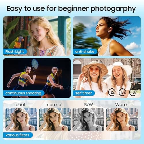 4K Digital Camera, 64MP Vlogging Camera for Photography with 3" 180° Flip Screen, 16X Compact Digital Camera with 64GB Micro SD Card for Beginner (White) thumbnail 4