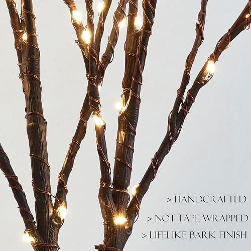 BAOLITVINE Lighted Willow Branches with Timer Battery Operated 100 LED Fairy Lights, Brown Twig Branches 32IN for Home Bedroom Fireplace Christmas Decoration Inside Outdoor thumbnail 3