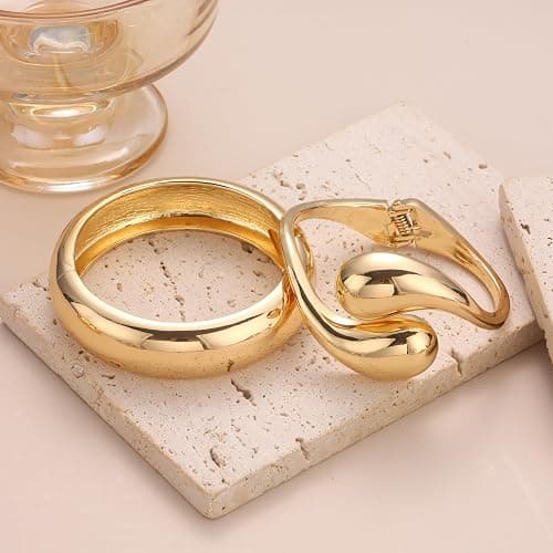 SAMOCO 3Pcs Chunky Gold Bangle Bracelets for Women Trendy Wide Wrist Cuff Bracelets Stack Statement Bangle Fashion Gifts thumbnail 7