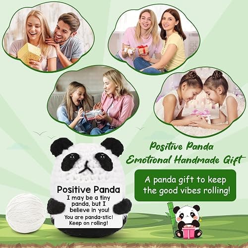 Mini Panda White Elephant Gifts for Adults Women Men Christmas Stocking Stuffers for Teen Girls Boys Kids, Birthday Gifts Emotional Motivational Support Positive Crochet Animals Handmade Panda Decor thumbnail 6