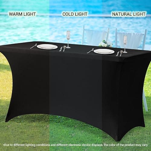 Obstal 6ft Stretch Black Spandex Table Cloth for Standard Folding Tables - 2 Pack Universal Rectangular Fitted Tablecloth Protector for Wedding, Trade Show, Vendor Stand thumbnail 8