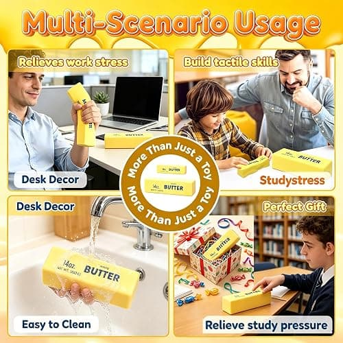 Giant Butter Squishy 2026 New 14oz TPR Butter and Cheese Squishy Soft Squeeze Stress Balls for Stress Relief Anxiety Sensory Gifts for Adults Anxiety Relief Party Favors (1pcs) thumbnail 5