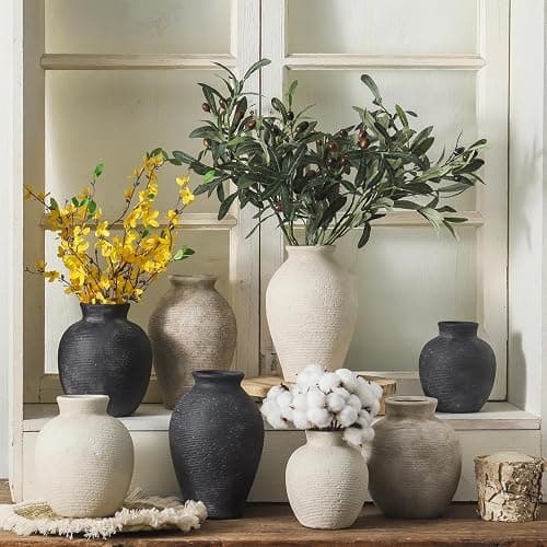 Vanselia Ceramic Flower Vase Home Decor - Large Farmhouse Table Vases Rustic Vintage Living Room Kitchen Bedroom Decorations for House Book Shelf Office Coffee Desk Dining Fireplace (9" Rustic) thumbnail 9