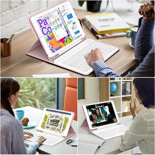 KenKe for iPad 9th Generation 2021 / for iPad 8th Gen 2020 / for iPad 7th Gen 2019 10.2 Keyboard Case with Built-in Pencil Holder, Detachable Wireless Bluetooth Keyboard Cover 10.2 inch Case, Pink thumbnail 7