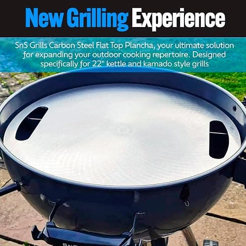 SnS Grills Slow 'N Sear Carbon Steel Flat Top Plancha Griddle - Rotating Durable Griddle for Kettle Grill BBQs - Outdoor Cooking Accessory - Fits 22” Kettles thumbnail 6