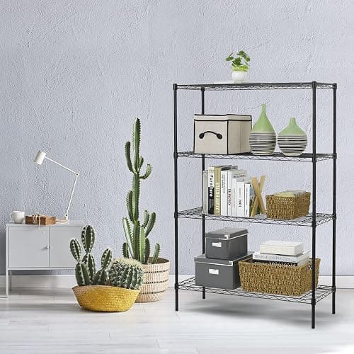 HCY 4-Tier Wire Shelving Unit Storage Shelves Shelf Organizer 54"x36"x14" Heavy Duty Metal Storage Rack NSF Height Adjustable for Laundry Bathroom Kitchen Garage Pantry Organization(Black) thumbnail 2