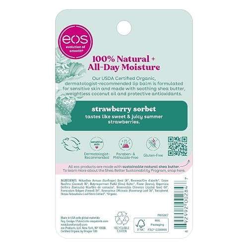 eos 100% Natural & Organic Lip Balm- Strawberry Sorbet, All-Day Moisture, Dermatologist Recommended for Sensitive Skin, Lip Care Products, 0.25 oz - Strawberry Sorbet - 0.25 Ounce (Pack of 1) thumbnail 7