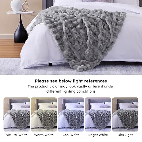 CozyBloom Luxury Soft FauxFur Throw for Couch - Decorative Cozy Plush Long Shaggy Fluffy Grey Solid Comfy Fleece Furry Reversible Puffy Thick Warm Blanket - 50''X60'' (JF003) thumbnail 8