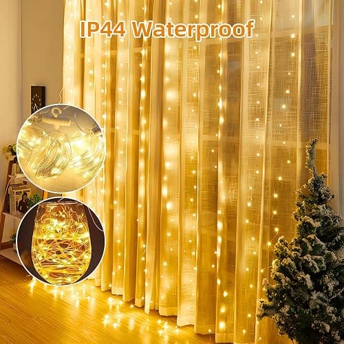 Jsdoin Lichtervorhang,3.6x3m 360leds Lichterketten Vorhang Lichterkettenvorhang 8 Modi mit Timer für Lichterkette Fenster Innen Außen Deko,Weihnachten Party, Zimmer, Schlafzimmer, Hochzeit (Warmweiß) thumbnail 3