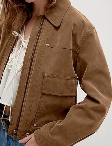Yeokou Women Faux Leather Jacket Loose Lapel Long Sleeve Zip Up Coat Casual Fall Outwear with Pockets thumbnail 2