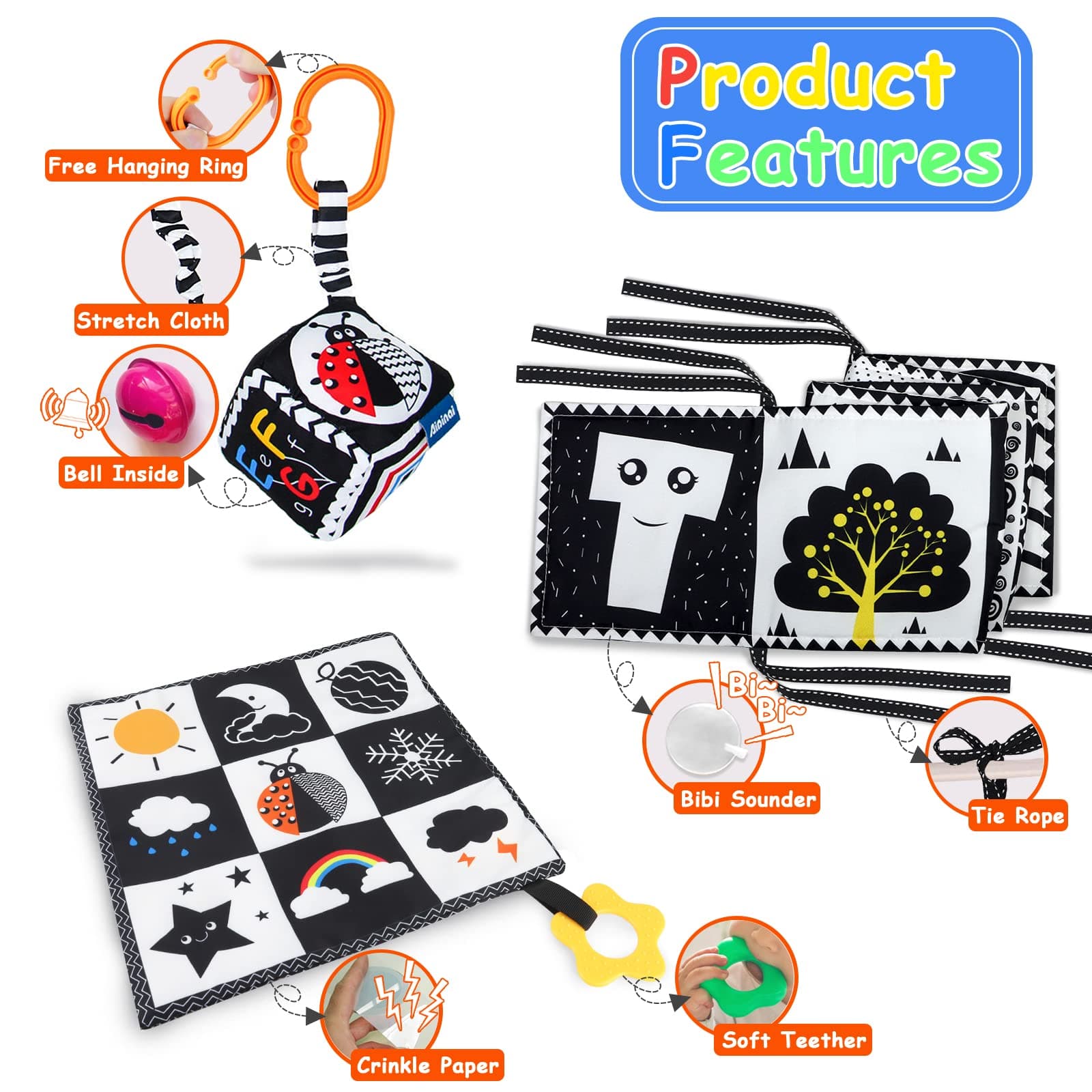 3 Pcs Black and White High Contrast Baby Toys 0-3 Months for Newborn, Montessori Toys for Babies Sensory Soft Book for Early Education, Infant Tummy Time Toys 0 6 9 Months Baby Gifts thumbnail 3